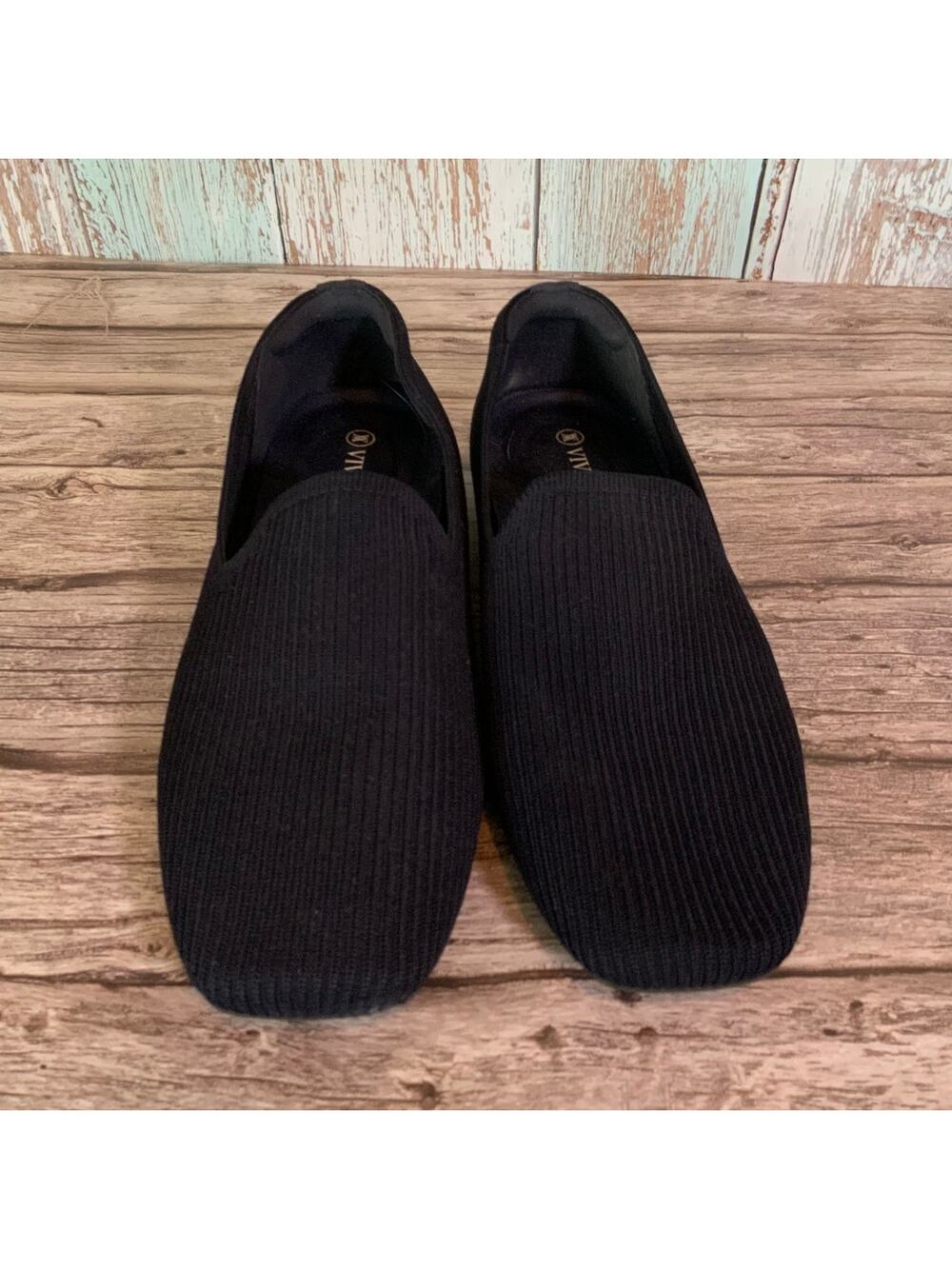 Vivaia Navy Ribbed Flat Loafers Size 40.5/ 9.5 Womens Slip On Knit Shoes